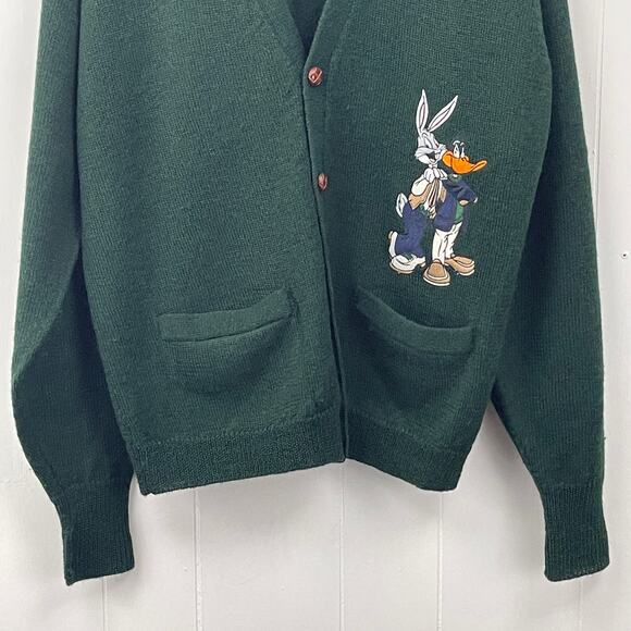 Vintage Warner Brothers Womens Cardigan Sweater Small Green 100% Wool Pockets - Picture 3 of 12